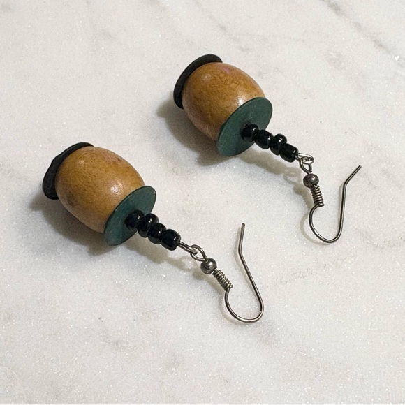 Handmade Bohemian Large Wooden Bead Dangle Earrings - Picture 3 of 13